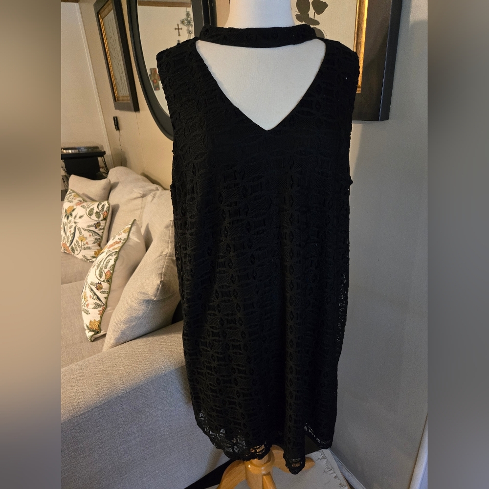 Tacera Black Sleeveless Crochet Dress 356